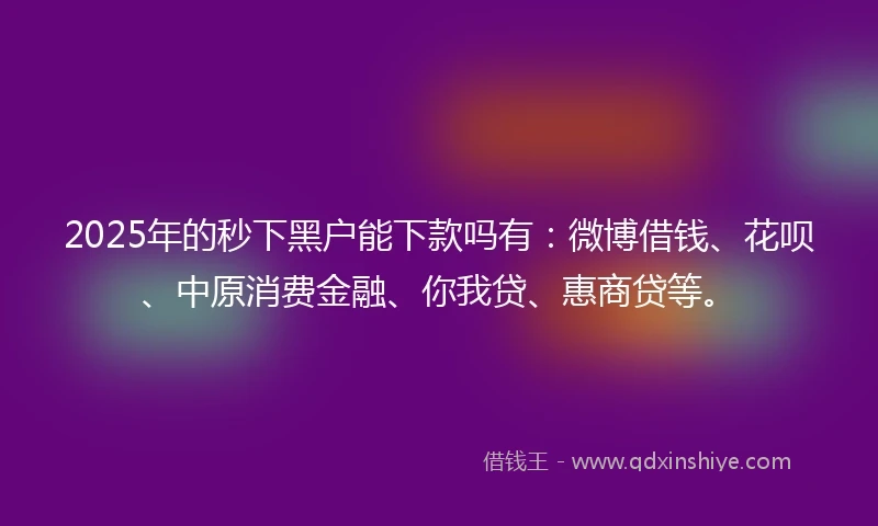 2025年的秒下黑户能下款吗有：微博借钱、花呗、中原消费金融、你我贷、惠商贷等。