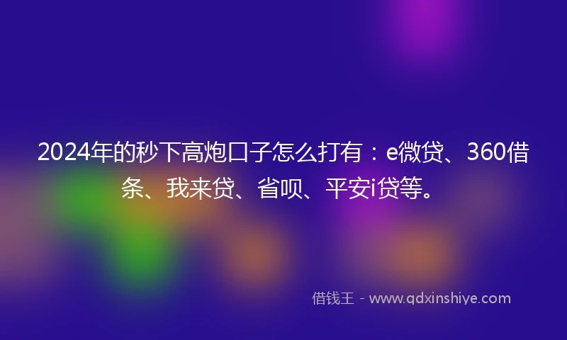 2024年的秒下高炮口子怎么打有：e微贷、360借条、我来贷、省呗、平安i贷等。