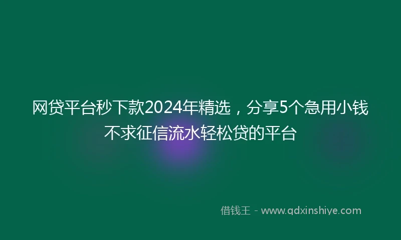 网贷平台秒下款2024年精选，分享5个急用小钱不求征信流水轻松贷的平台