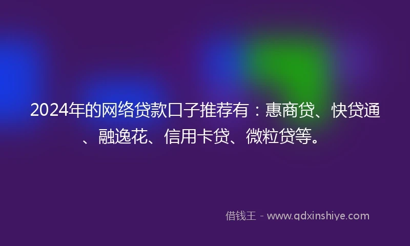 2024年的网络贷款口子推荐有：惠商贷、快贷通、融逸花、信用卡贷、微粒贷等。