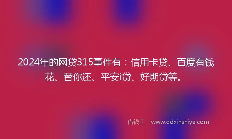 2024年的网贷315事件有：信用卡贷、百度有钱花、替你还、平安i贷、好期贷等。