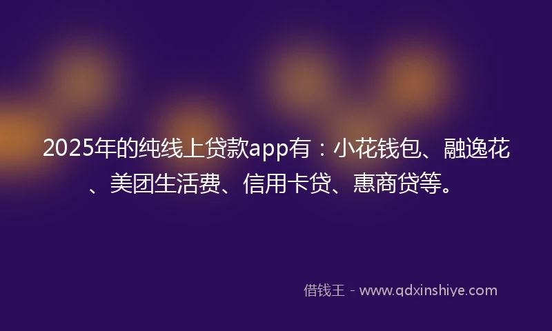 2025年的纯线上贷款app有：小花钱包、融逸花、美团生活费、信用卡贷、惠商贷等。