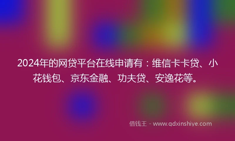 2024年的网贷平台在线申请有：维信卡卡贷、小花钱包、京东金融、功夫贷、安逸花等。