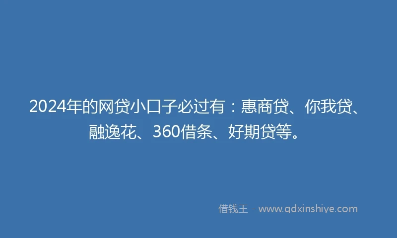 2024年的网贷小口子必过有：惠商贷、你我贷、融逸花、360借条、好期贷等。