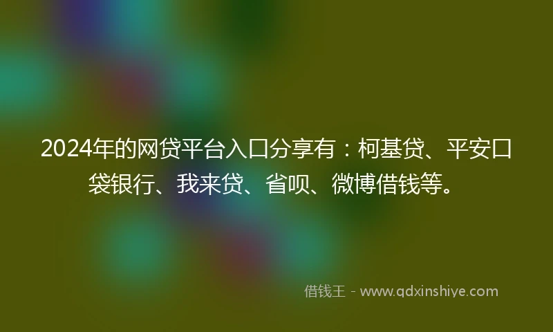 2024年的网贷平台入口分享有：柯基贷、平安口袋银行、我来贷、省呗、微博借钱等。