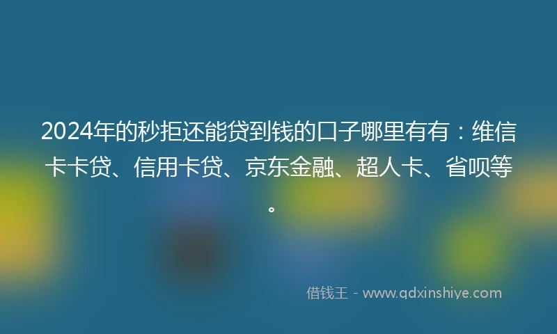 2024年的秒拒还能贷到钱的口子哪里有有：维信卡卡贷、信用卡贷、京东金融、超人卡、省呗等。