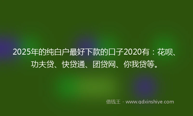 2025年的纯白户最好下款的口子2020有：花呗、功夫贷、快贷通、团贷网、你我贷等。