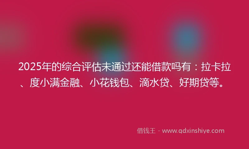 2025年的综合评估未通过还能借款吗有：拉卡拉、度小满金融、小花钱包、滴水贷、好期贷等。