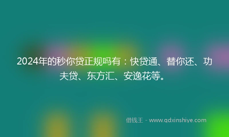 2024年的秒你贷正规吗有：快贷通、替你还、功夫贷、东方汇、安逸花等。