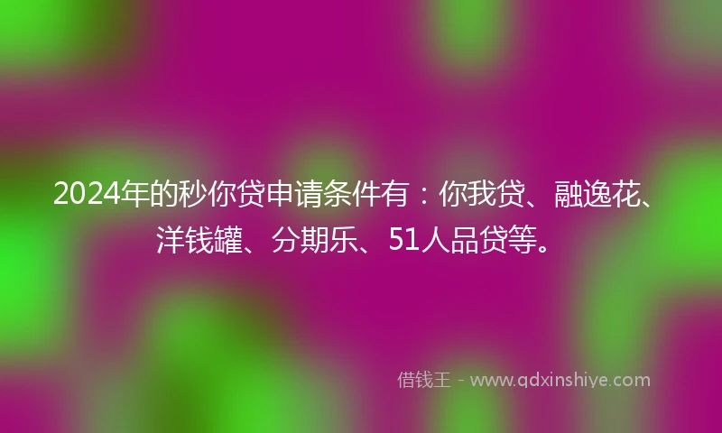 2024年的秒你贷申请条件有：你我贷、融逸花、洋钱罐、分期乐、51人品贷等。