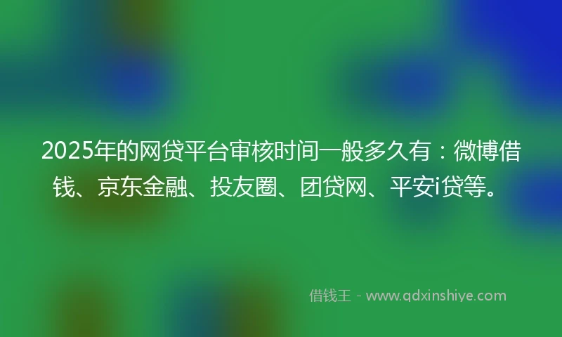 2025年的网贷平台审核时间一般多久有：微博借钱、京东金融、投友圈、团贷网、平安i贷等。