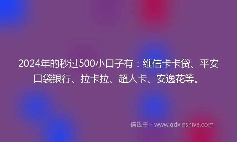 2024年的秒过500小口子有：维信卡卡贷、平安口袋银行、拉卡拉、超人卡、安逸花等。