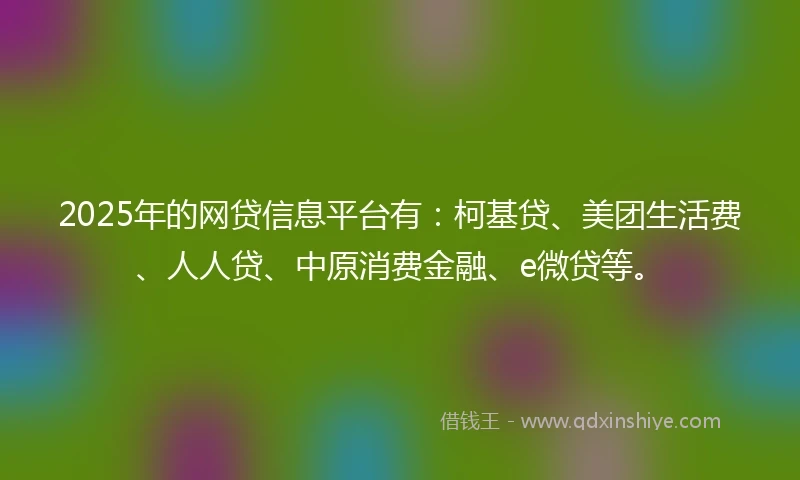 2025年的网贷信息平台有：柯基贷、美团生活费、人人贷、中原消费金融、e微贷等。