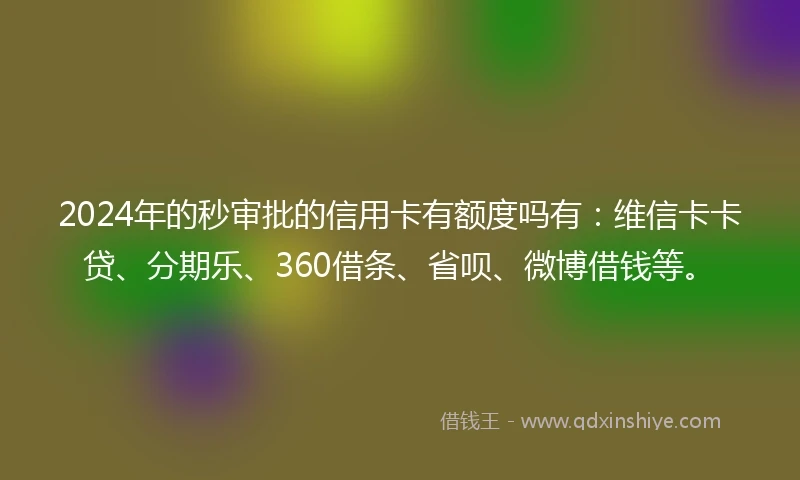 2024年的秒审批的信用卡有额度吗有:维信卡卡贷、分期乐、360借条、省呗、微博借钱等。