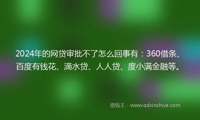 2024年的网贷审批不了怎么回事有：360借条、百度有钱花、滴水贷、人人贷、度小满金融等。