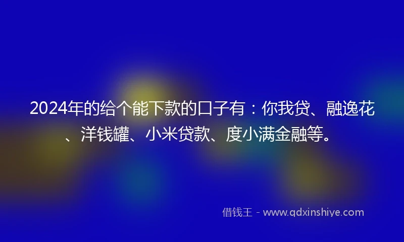 2024年的给个能下款的口子有：你我贷、融逸花、洋钱罐、小米贷款、度小满金融等。