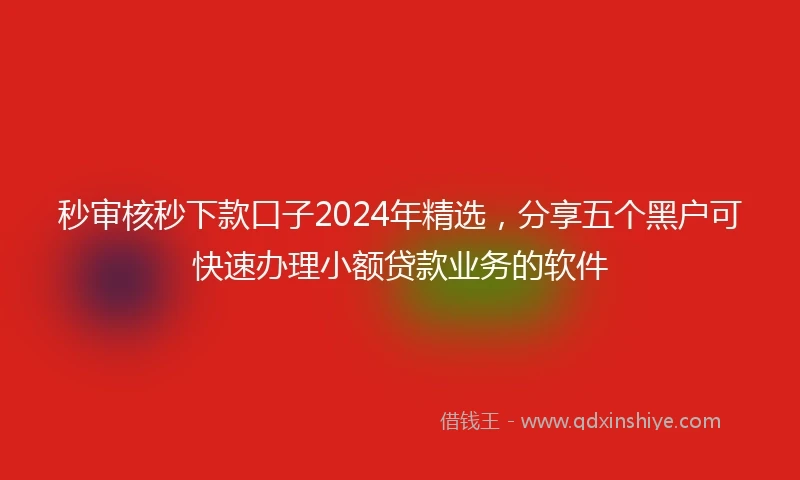 秒审核秒下款口子2024年精选，分享五个黑户可快速办理小额贷款业务的软件