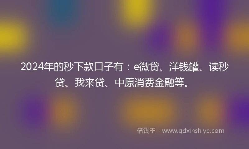 2024年的秒下款口子有：e微贷、洋钱罐、读秒贷、我来贷、中原消费金融等。