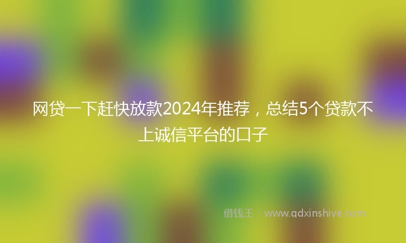网贷一下赶快放款2024年推荐，总结5个贷款不上诚信平台的口子