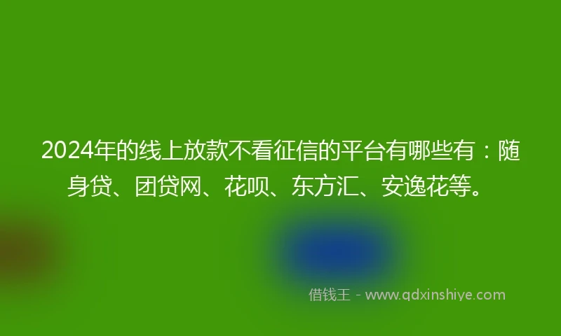 2024年的线上放款不看征信的平台有哪些有：随身贷、团贷网、花呗、东方汇、安逸花等。