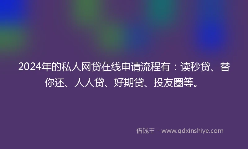 2024年的私人网贷在线申请流程有：读秒贷、替你还、人人贷、好期贷、投友圈等。