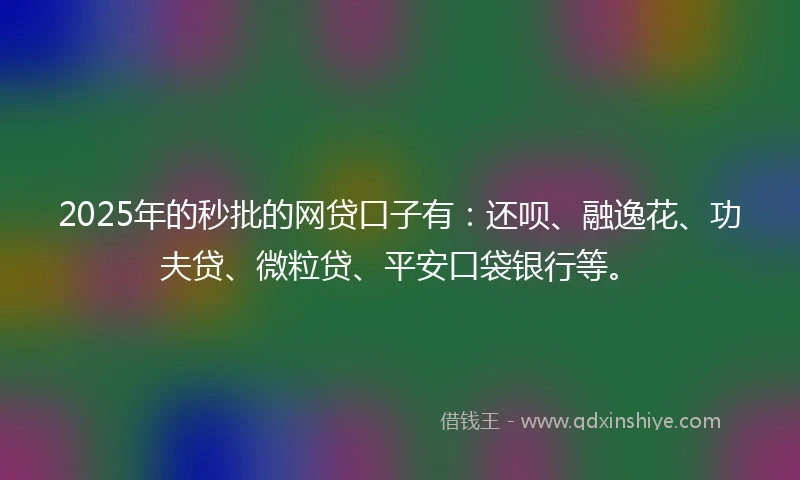 2025年的秒批的网贷口子有：还呗、融逸花、功夫贷、微粒贷、平安口袋银行等。