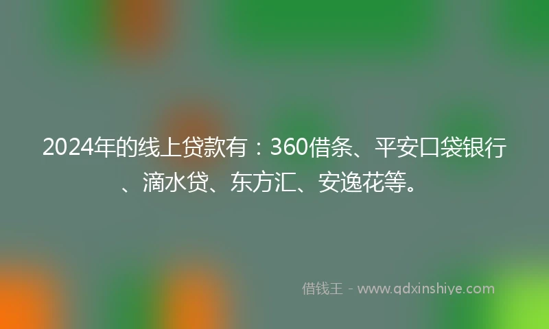 2024年的线上贷款有：360借条、平安口袋银行、滴水贷、东方汇、安逸花等。