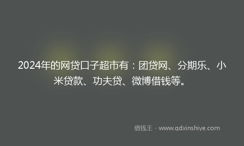 2024年的网贷口子超市有：团贷网、分期乐、小米贷款、功夫贷、微博借钱等。