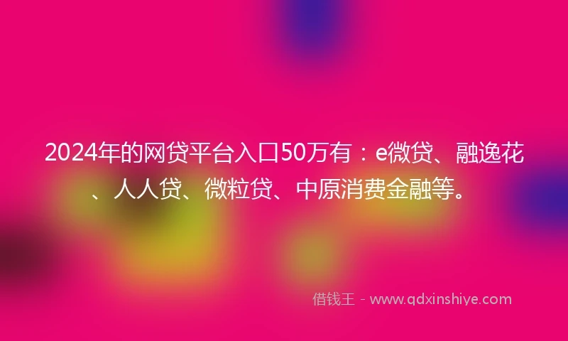 2024年的网贷平台入口50万有：e微贷、融逸花、人人贷、微粒贷、中原消费金融等。
