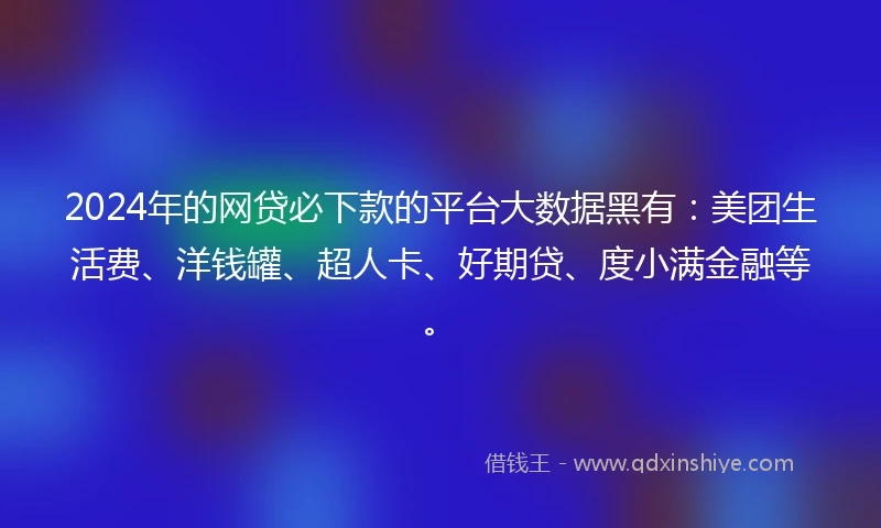 2024年的网贷必下款的平台大数据黑有：美团生活费、洋钱罐、超人卡、好期贷、度小满金融等。