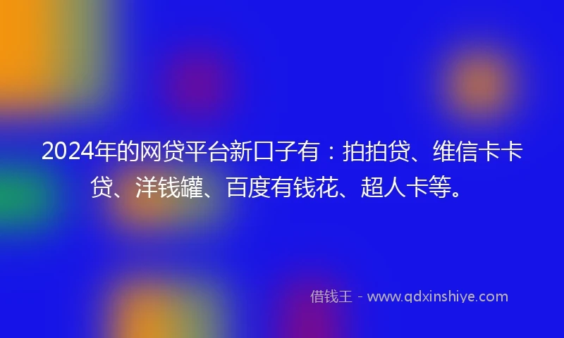 2024年的网贷平台新口子有：拍拍贷、维信卡卡贷、洋钱罐、百度有钱花、超人卡等。