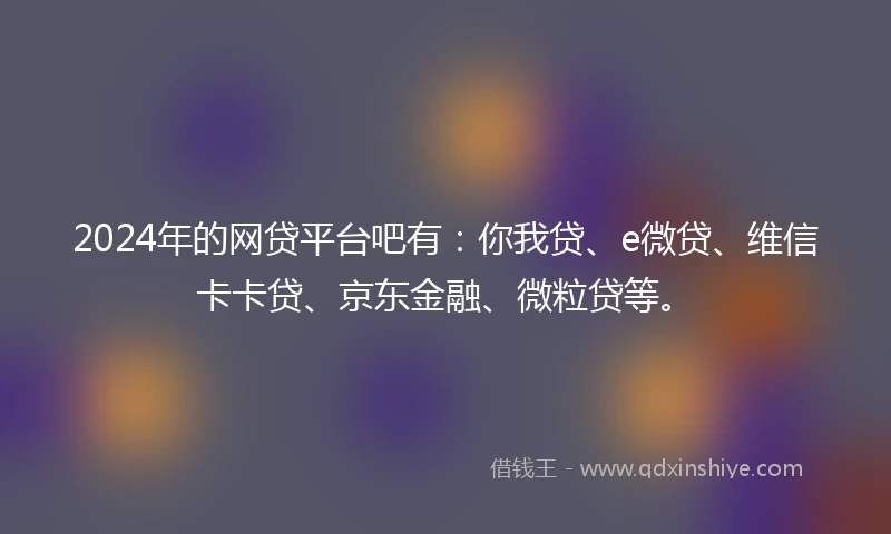 2024年的网贷平台吧有：你我贷、e微贷、维信卡卡贷、京东金融、微粒贷等。