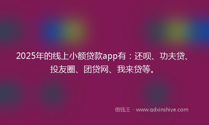 2025年的线上小额贷款app有：还呗、功夫贷、投友圈、团贷网、我来贷等。
