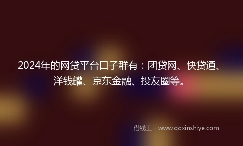 2024年的网贷平台口子群有：团贷网、快贷通、洋钱罐、京东金融、投友圈等。