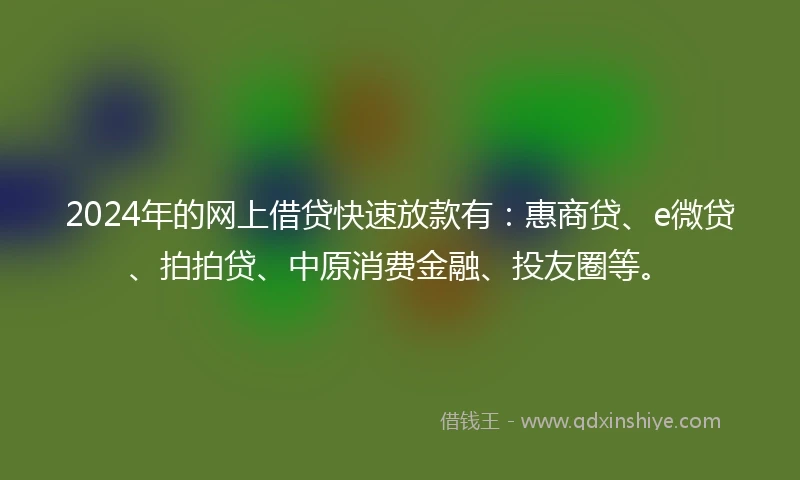 2024年的网上借贷快速放款有：惠商贷、e微贷、拍拍贷、中原消费金融、投友圈等。