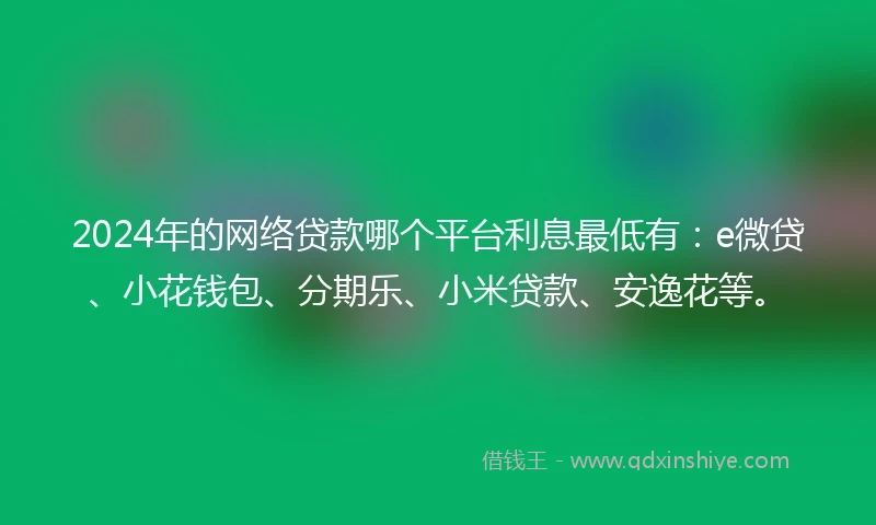 2024年的网络贷款哪个平台利息最低有：e微贷、小花钱包、分期乐、小米贷款、安逸花等。