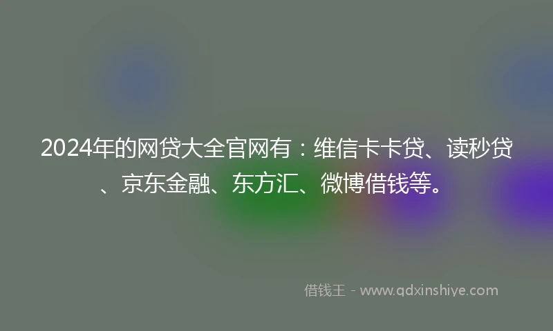 2024年的网贷大全官网有：维信卡卡贷、读秒贷、京东金融、东方汇、微博借钱等。