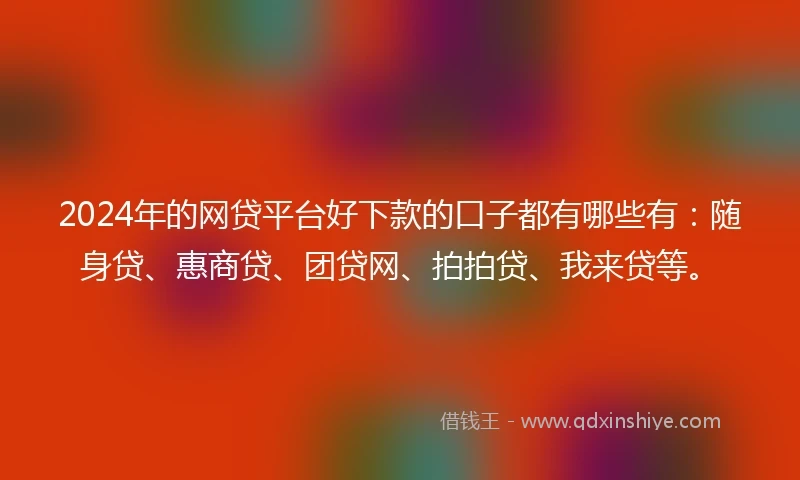 2024年的网贷平台好下款的口子都有哪些有：随身贷、惠商贷、团贷网、拍拍贷、我来贷等。