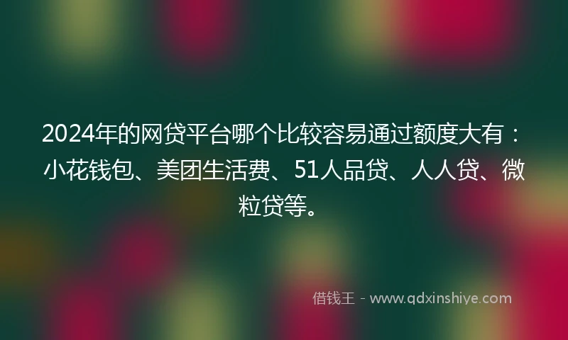 2024年的网贷平台哪个比较容易通过额度大有：小花钱包、美团生活费、51人品贷、人人贷、微粒贷等。