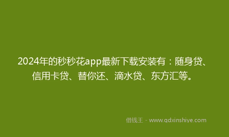 2024年的秒秒花app最新下载安装有：随身贷、信用卡贷、替你还、滴水贷、东方汇等。