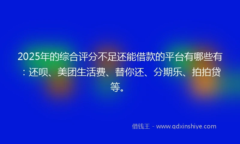 2025年的综合评分不足还能借款的平台有哪些有：还呗、美团生活费、替你还、分期乐、拍拍贷等。