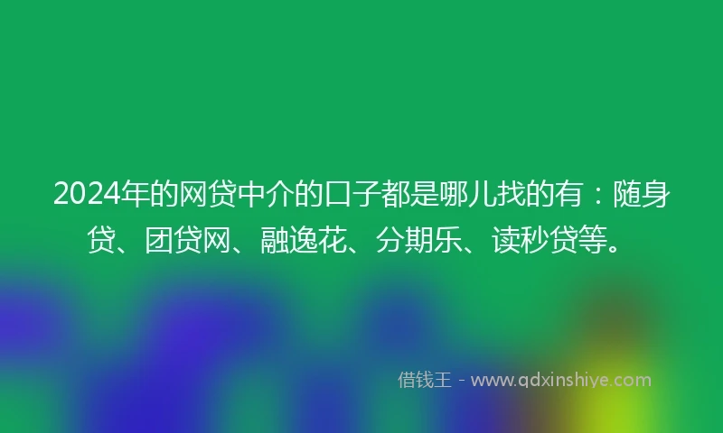 2024年的网贷中介的口子都是哪儿找的有：随身贷、团贷网、融逸花、分期乐、读秒贷等。