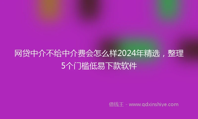 网贷中介不给中介费会怎么样2024年精选，整理5个门槛低易下款软件