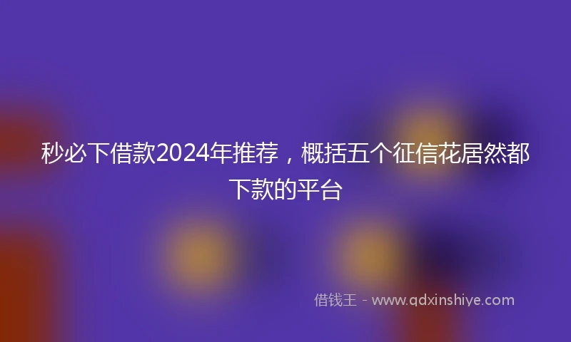 秒必下借款2024年推荐，概括五个征信花居然都下款的平台