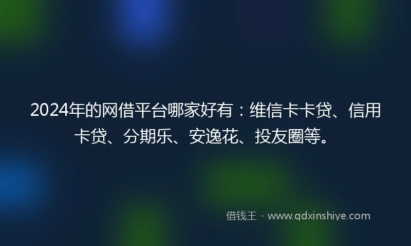 2024年的网借平台哪家好有：维信卡卡贷、信用卡贷、分期乐、安逸花、投友圈等。