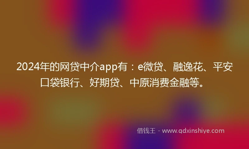 2024年的网贷中介app有：e微贷、融逸花、平安口袋银行、好期贷、中原消费金融等。