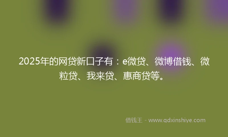 2025年的网贷新口子有：e微贷、微博借钱、微粒贷、我来贷、惠商贷等。