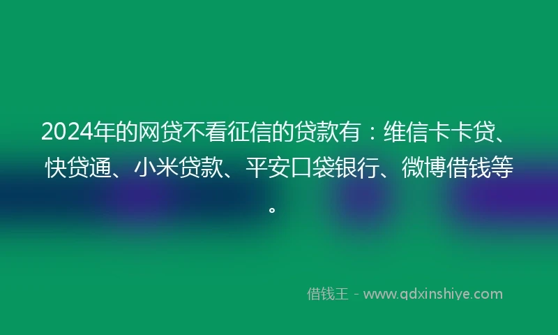 2024年的网贷不看征信的贷款有：维信卡卡贷、快贷通、小米贷款、平安口袋银行、微博借钱等。