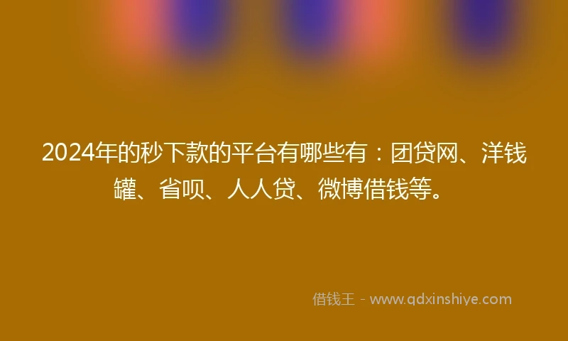 2024年的秒下款的平台有哪些有：团贷网、洋钱罐、省呗、人人贷、微博借钱等。
