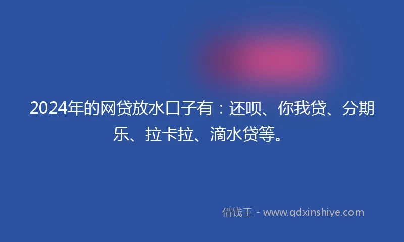 2024年的网贷放水口子有：还呗、你我贷、分期乐、拉卡拉、滴水贷等。